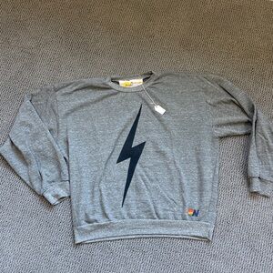 Aviator Nation Gray Sweatshirt with Black Lightning Bolt
